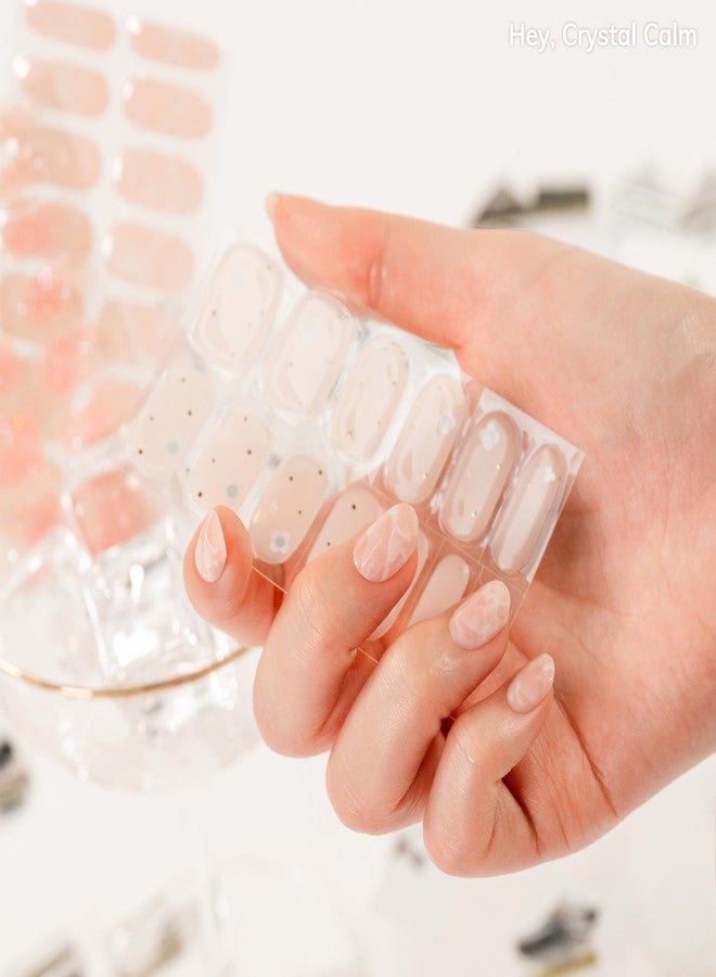 Heyhae Semi Cured Gel Nail Strips | No LED Lamp Needed | Pink, Marble | Easy Apply & Remove, Salon Quality | Includes 28 Strips, 1 Prep Pads, Nail File & Wooden Stick - Hey, Crystal Calm - Image 5